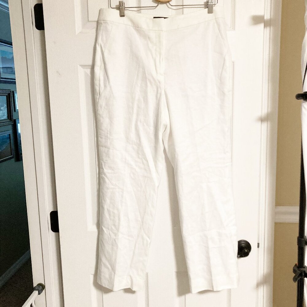 J. Crew Kate Straight Leg Pant Linen Blend White Size 12 NWT